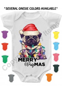 Merry Pugmas Gerber Baby Onesie